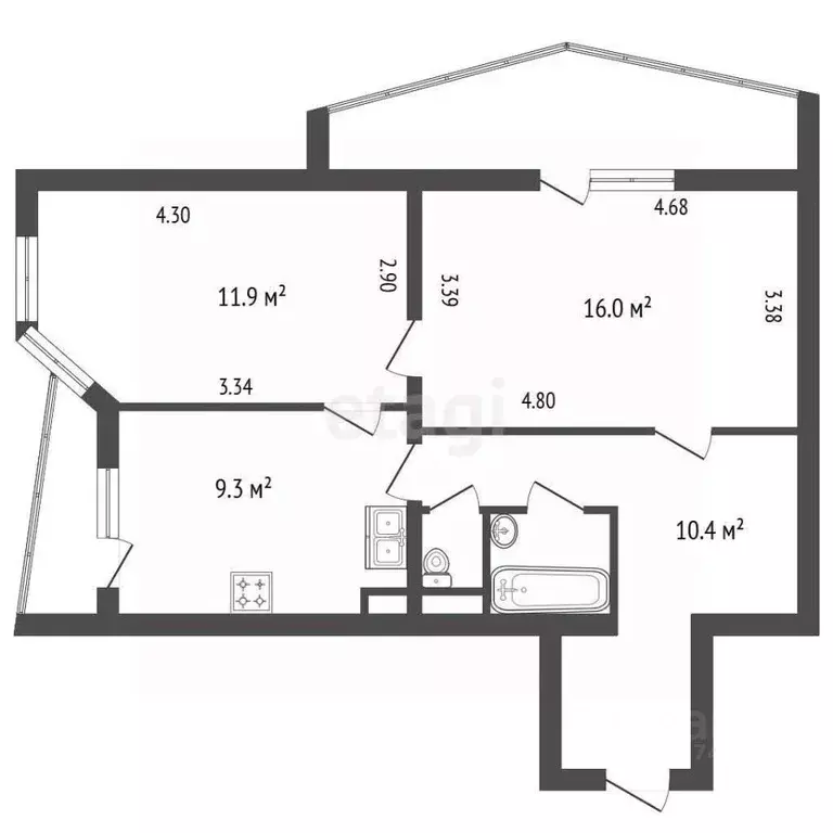 2-к кв. Санкт-Петербург ул. Академика Константинова, 16 (51.2 м) - Фото 2