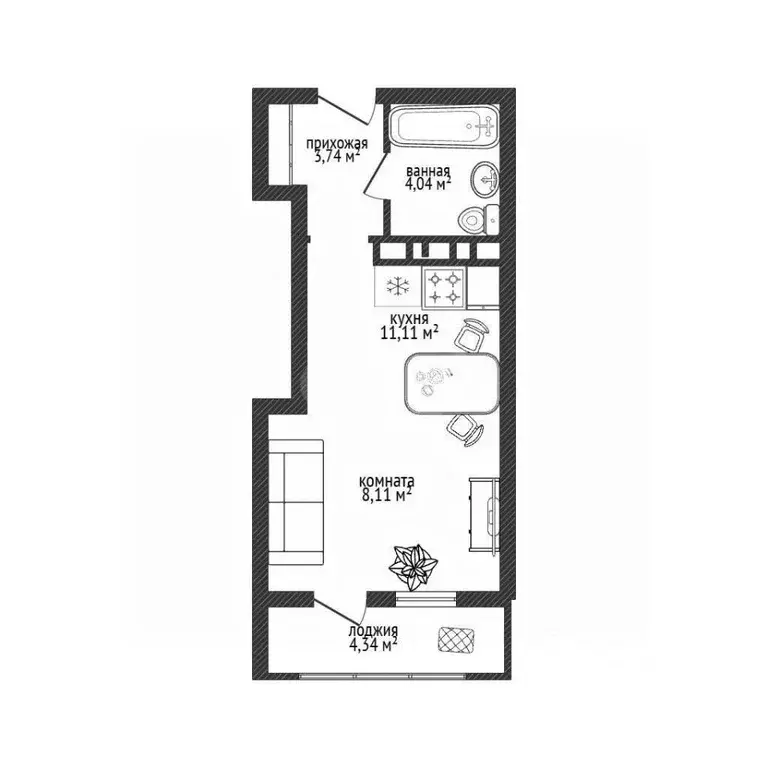 Студия Новосибирская область, Новосибирск Закаменский мкр, 21 (27.3 м) - Фото 2