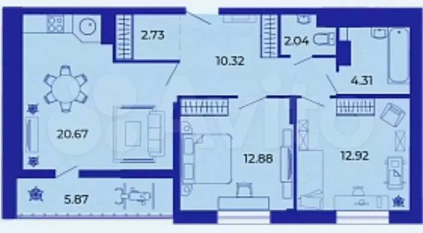 2-к. квартира, 71 м, 9/9 эт. - Фото 1