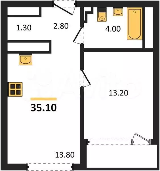 1-к. квартира, 35,1 м, 10/15 эт. - Фото 0