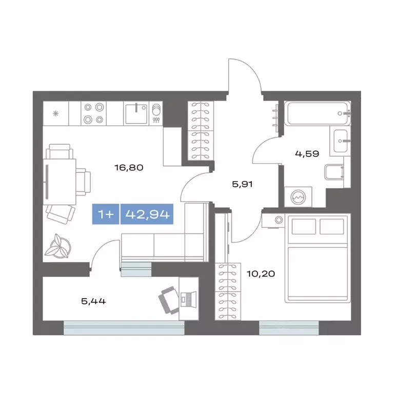 1-к кв. Тюменская область, Тобольск пер. Радищева, 17 (42.94 м) - Фото 1