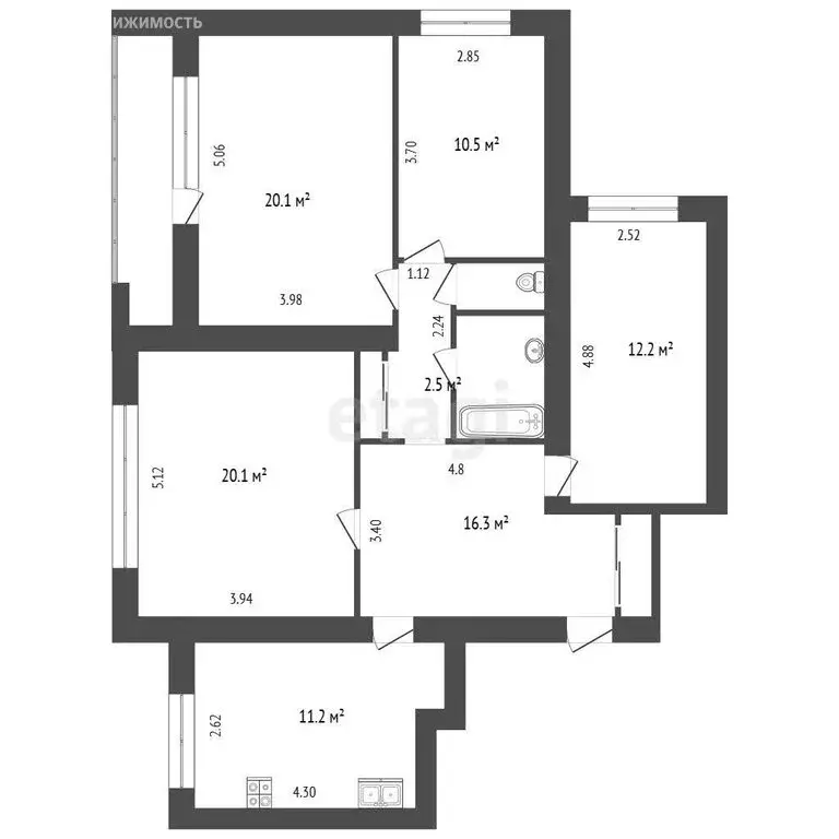 3-комнатная квартира: Тюмень, улица Мельникайте, 119 (104 м) - Фото 1