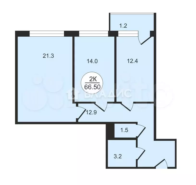 2-к. квартира, 65,7 м, 6/9 эт. - Фото 0