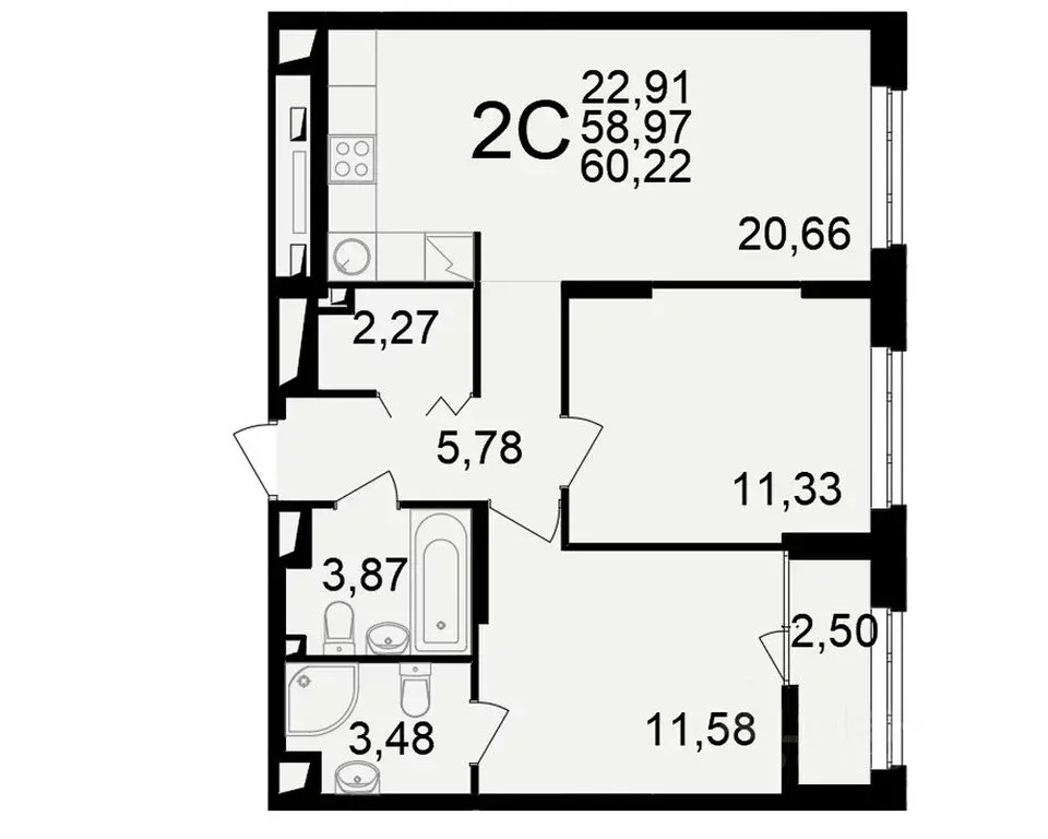 2-к кв. Рязанская область, Рязань ул. Чкалова (58.97 м) - Фото 1