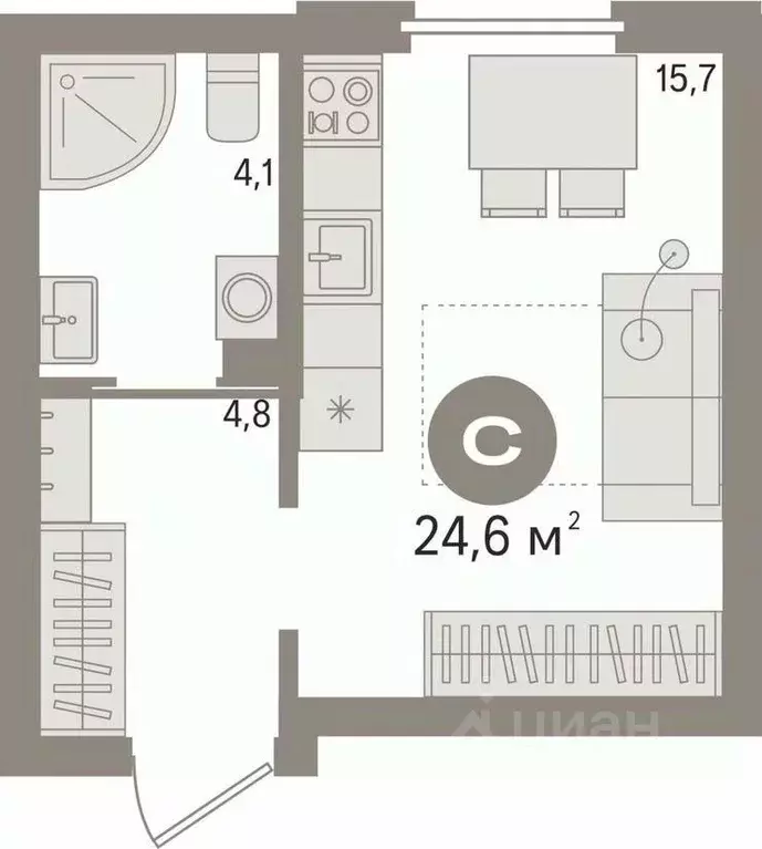 1-к кв. Свердловская область, Екатеринбург ул. Евгения Савкова, 46/2 ... - Фото 2