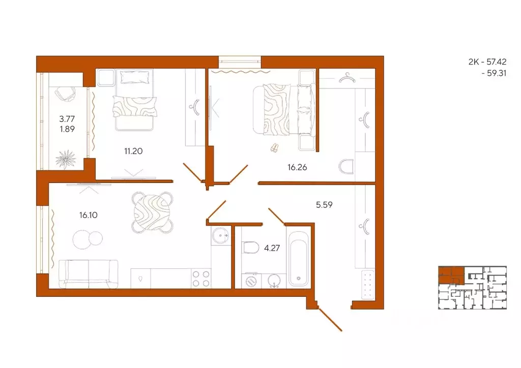 2-к кв. Пензенская область, Пенза Терра жилой комплекс (59.31 м) - Фото 1