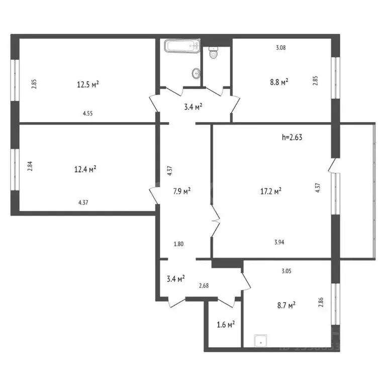 4-к кв. Красноярский край, Красноярск Взлетная ул., 38 (79.5 м) - Фото 2