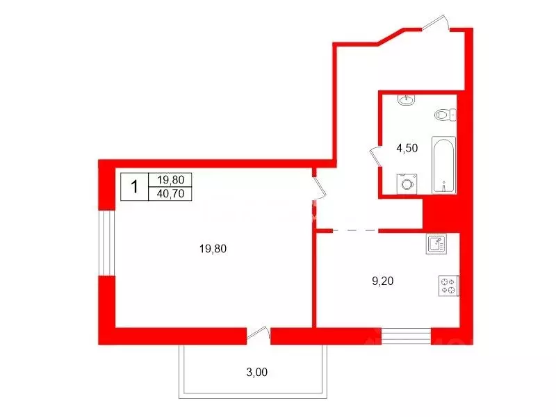 1-к кв. Санкт-Петербург ул. Русановская, 17к3 (40.7 м) - Фото 2