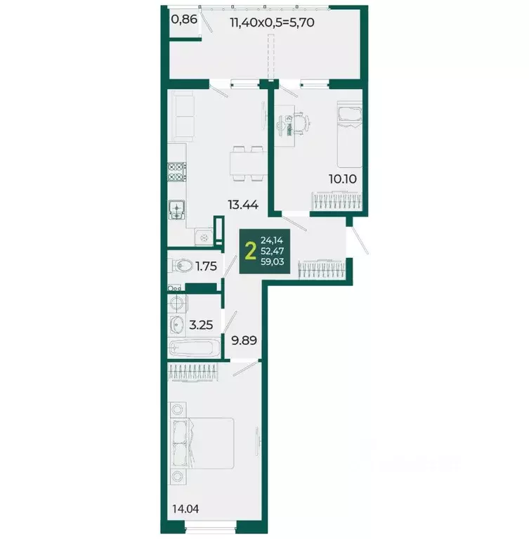 2-к кв. Краснодарский край, Краснодар Образцово мкр,  (59.03 м) - Фото 1