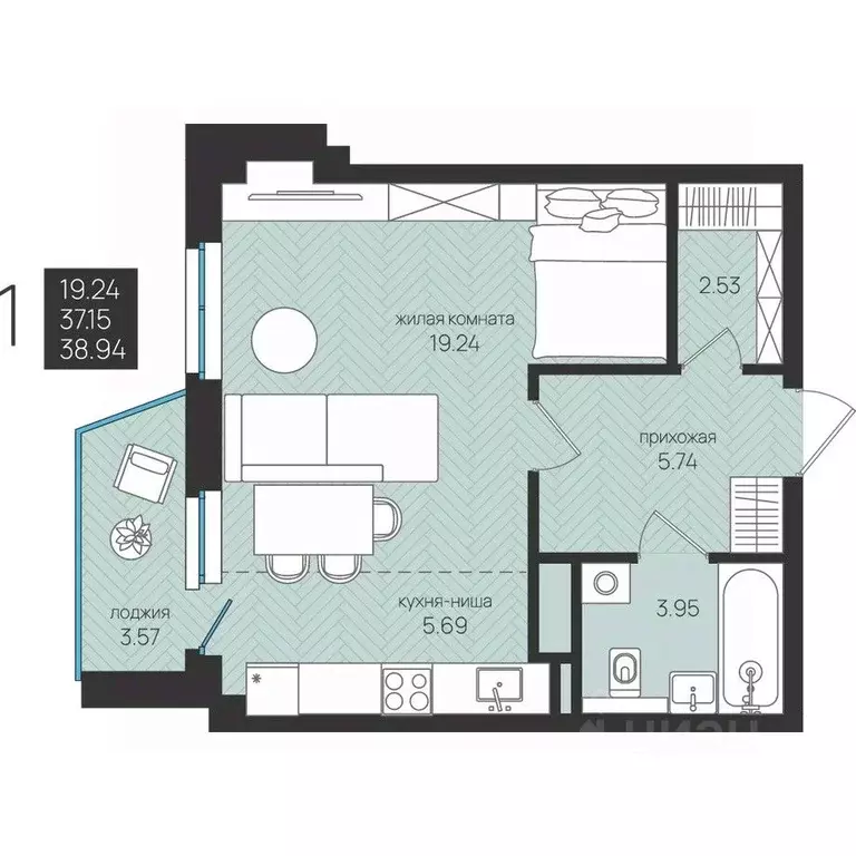 Студия Архангельская область, Архангельск Московский просп. (38.94 м) - Фото 2