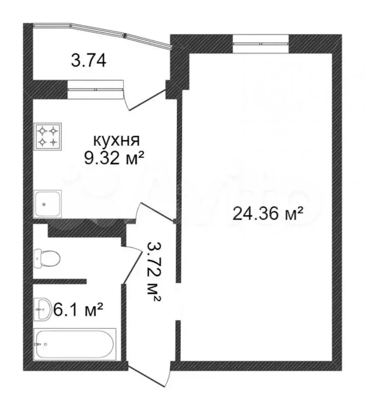 1-к. квартира, 43,4 м, 3/14 эт. - Фото 0