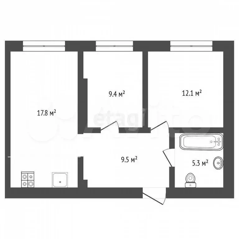 2-к. квартира, 53,5 м, 8/10 эт. - Фото 0