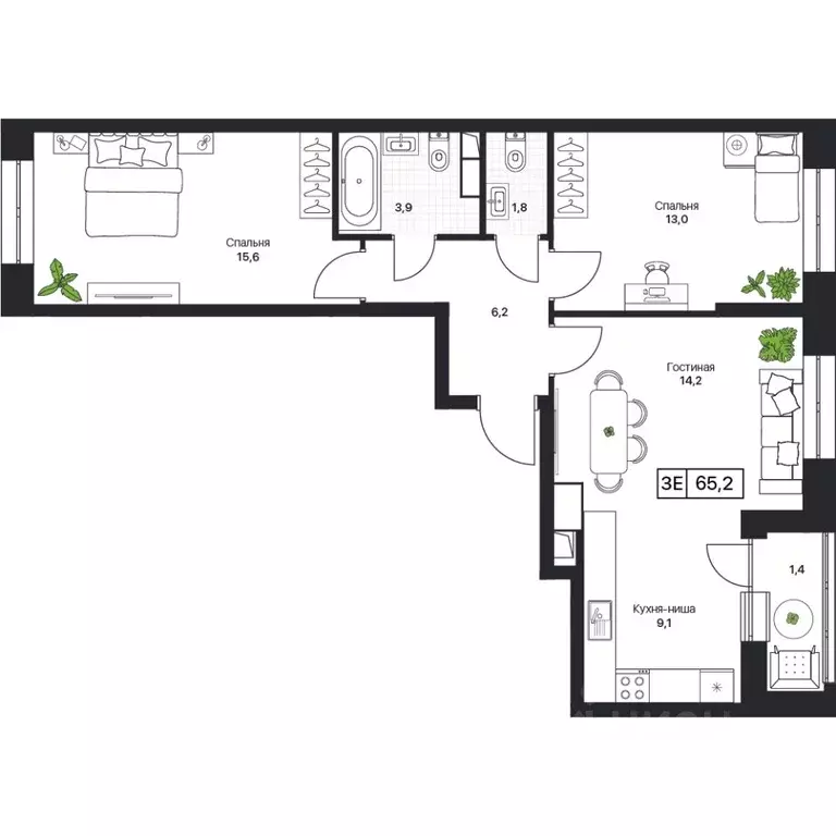 2-к кв. Московская область, Пушкино Пушкино Град жилой комплекс (65.1 ... - Фото 1