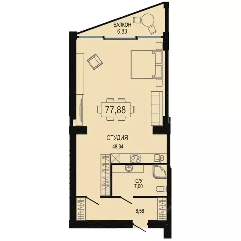 Студия Севастополь ул. Пляж Омега, 39с1 (77.88 м) - Фото 2