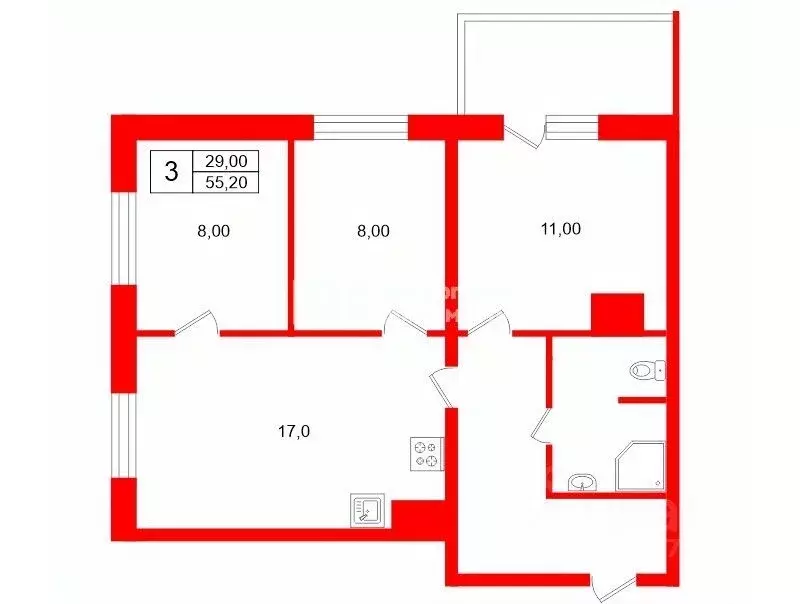 3-к кв. Ленинградская область, Гатчина Пушкинское ш., 13к1 (55.2 м) - Фото 1