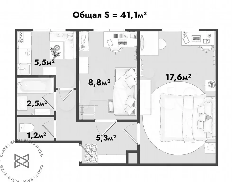 2-к. квартира, 41 м, 1/5 эт. - Фото 0