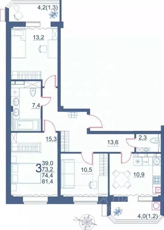 3-к кв. Ставропольский край, Ессентуки ул. Шмидта, 100 (81.4 м) - Фото 1