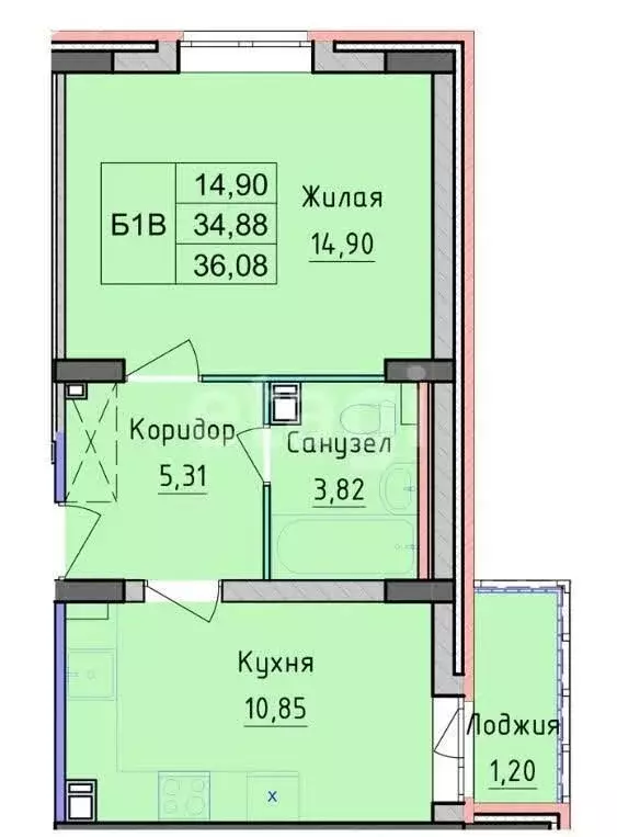 1-комнатная квартира: Красный Бор, Мирная улица, 4 (36.08 м) - Фото 1