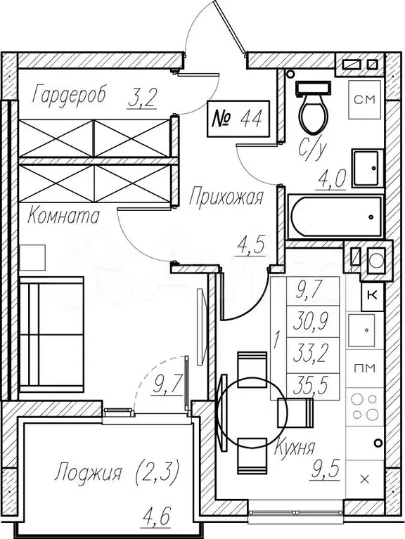 1-к. квартира, 33,2 м, 1/5 эт. - Фото 1