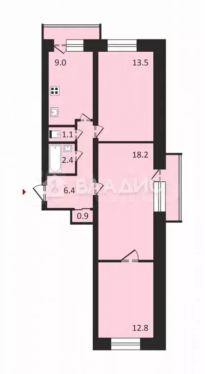 3-к. квартира, 62,9 м, 7/12 эт. - Фото 0
