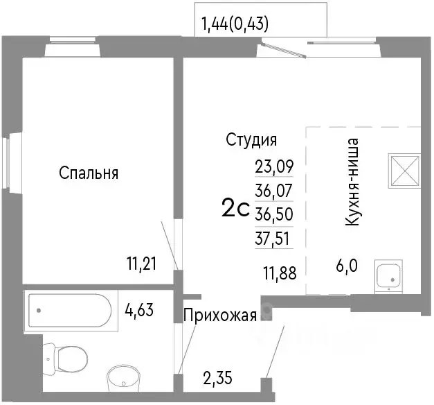 2-к кв. Челябинская область, Челябинск Нефтебазовая ул., 1к2 (36.5 м) - Фото 0