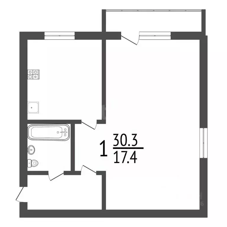 1-к кв. Тульская область, Тула ул. Седова, 33Б (31.4 м) - Фото 2