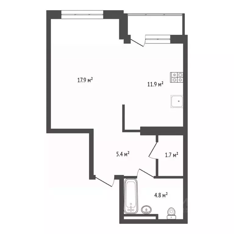 Студия Воронежская область, Воронеж ул. Березовая Роща, 54/1 (42.9 м) - Фото 2