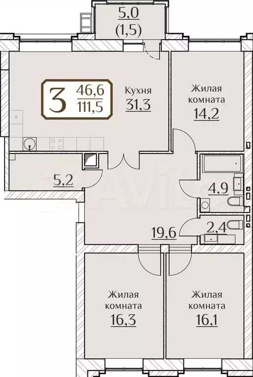 3-к. квартира, 111,5м, 2/9эт. - Фото 0