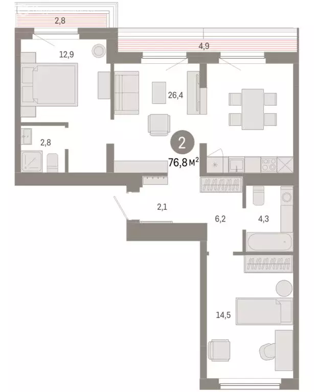 2-комнатная квартира: Новосибирский район, рабочий посёлок Краснообск, ... - Фото 2