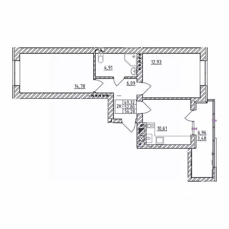 2-к кв. Калининградская область, Зеленоградск  (56.28 м) - Фото 1