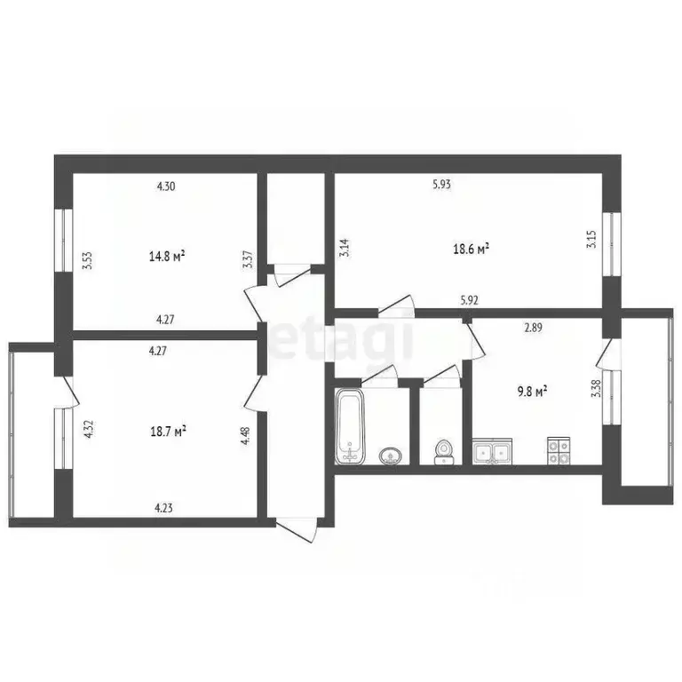 3-к кв. Челябинская область, Челябинск Российская ул., 8Б (83.0 м) - Фото 2