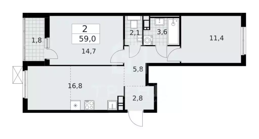 2-комнатная квартира: деревня Лаголово, жилой комплекс А101 Лаголово ... - Фото 1