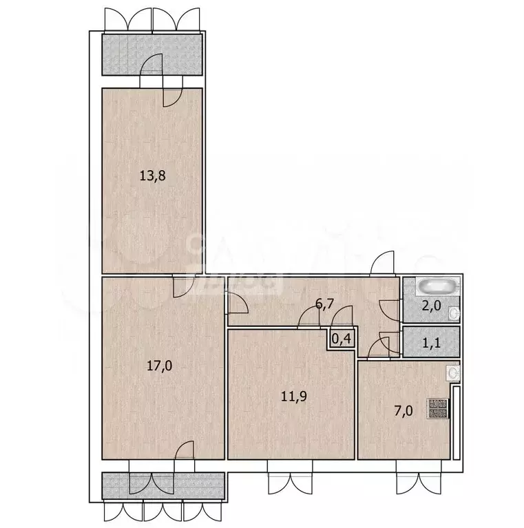 3-к. квартира, 59,9 м, 7/9 эт. - Фото 0