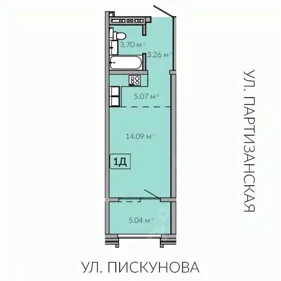 Студия Иркутская область, Иркутск Байкальская ул., 91 (30.88 м) - Фото 1