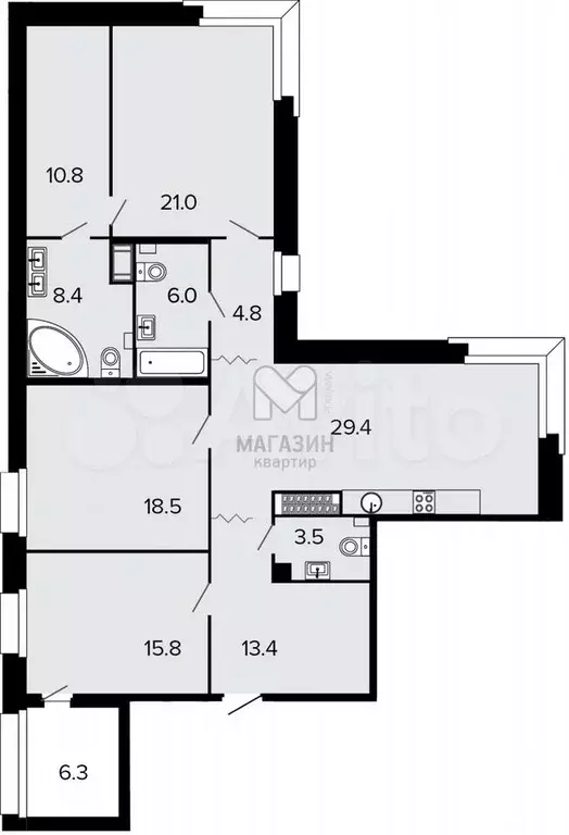 3-к. квартира, 134,5 м, 5/9 эт. - Фото 0