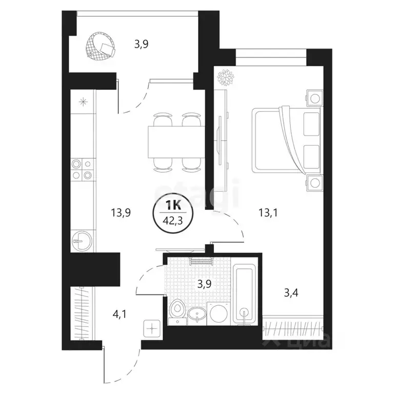 1-к кв. Тюменская область, Тюмень ул. Разведчика Кузнецова, 7 (42.3 м) - Фото 0