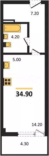 Квартира-студия, 34,9 м, 15/16 эт. - Фото 1
