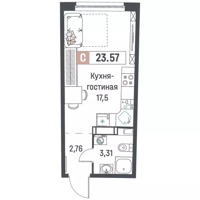Квартира-студия: Мурино, жилой комплекс Авиатор (23.57 м) - Фото 1