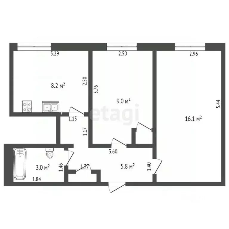 2-к кв. Забайкальский край, Чита ул. Ленина, 111 (43.0 м) - Фото 1