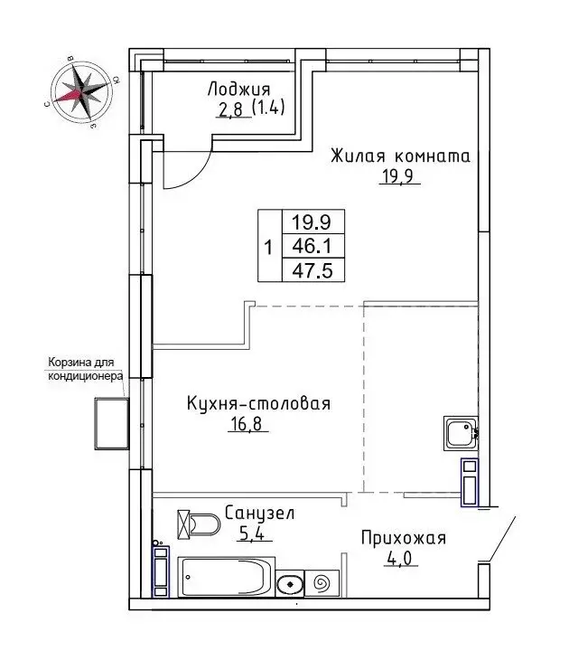 Квартира-студия: Новый, улица Ленина, 6с1 (47.5 м) - Фото 0