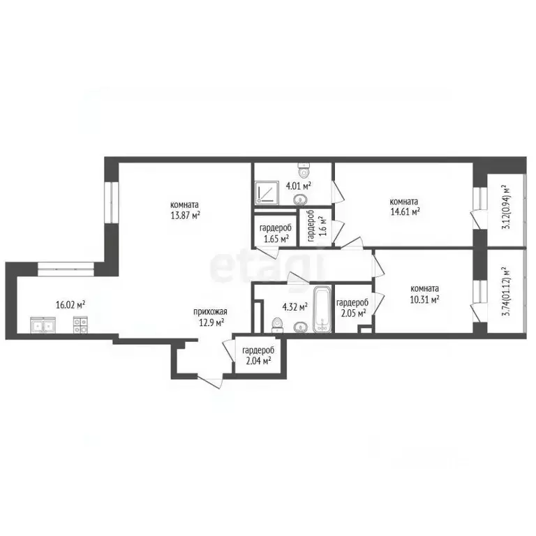 3-к кв. Алтайский край, Барнаул Пролетарская ул., 151к2 (85.0 м) - Фото 2