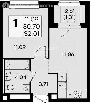 1-комнатная квартира: Казань, ЖК Глоракс Экосити, ЖК Резиденции (32 м) - Фото 1