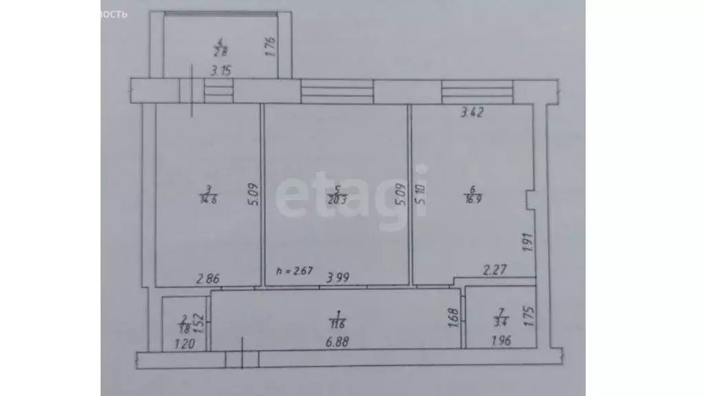 2-комнатная квартира: Омск, улица Малиновского, 19 (68.6 м) - Фото 0