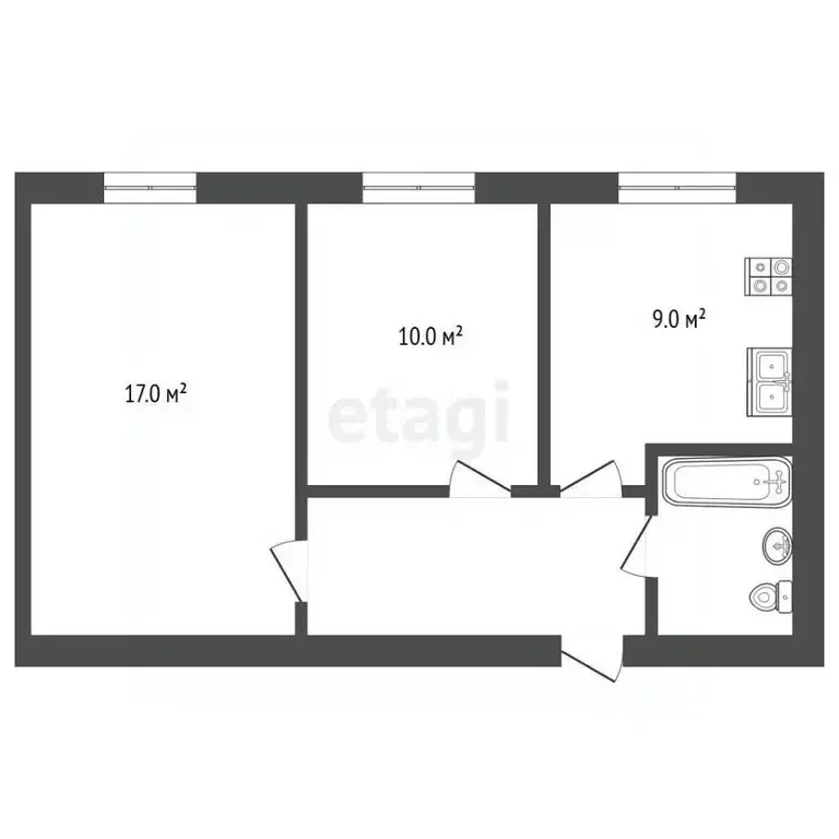 2-к кв. Самарская область, Самара Крутые Ключи мкр, ул. Мира, 45 (47.8 ... - Фото 2