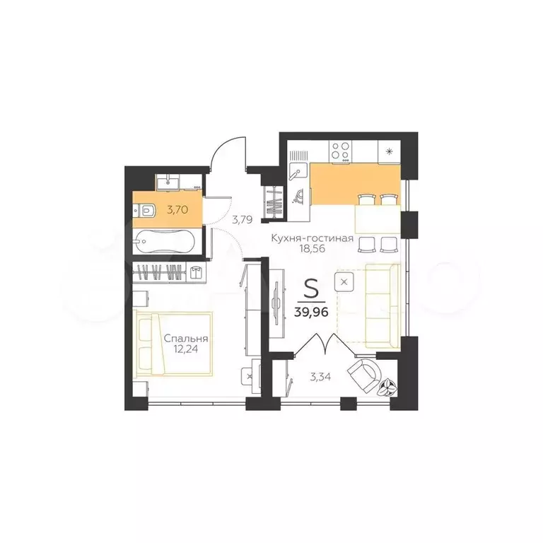 1-к. квартира, 40 м, 2/5 эт. - Фото 0
