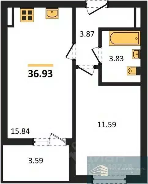 1-к кв. Воронежская область, Воронеж Краснознаменная ул., 72 (36.9 м) - Фото 0