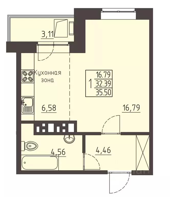 1-к кв. Иркутская область, Иркутск ул. Рылеева, 3 (35.8 м) - Фото 0