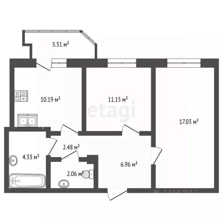 2-к кв. Калужская область, Калуга ул. Фомушина, 33 (56.0 м) - Фото 2