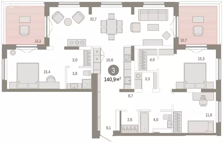 3-комнатная квартира: Тюмень, Краснооктябрьская улица, 4к2 (141.3 м) - Фото 2