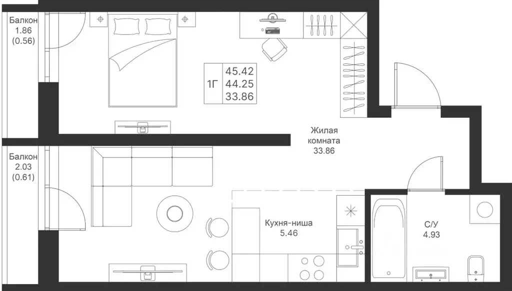 1-к кв. Татарстан, Казань Мой Ритм жилой комплекс, ПК14 (45.42 м) - Фото 0